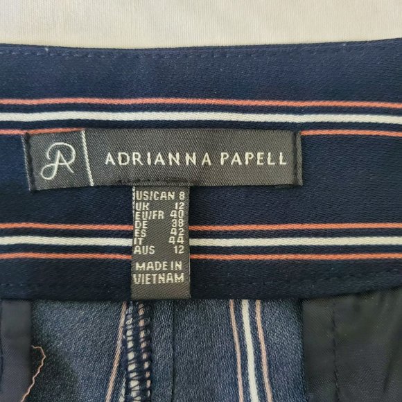 Adrianna Papell Navy Blue Vertical Stripes Pleated Front Dress Pants Size 8 - Picture 6 of 14